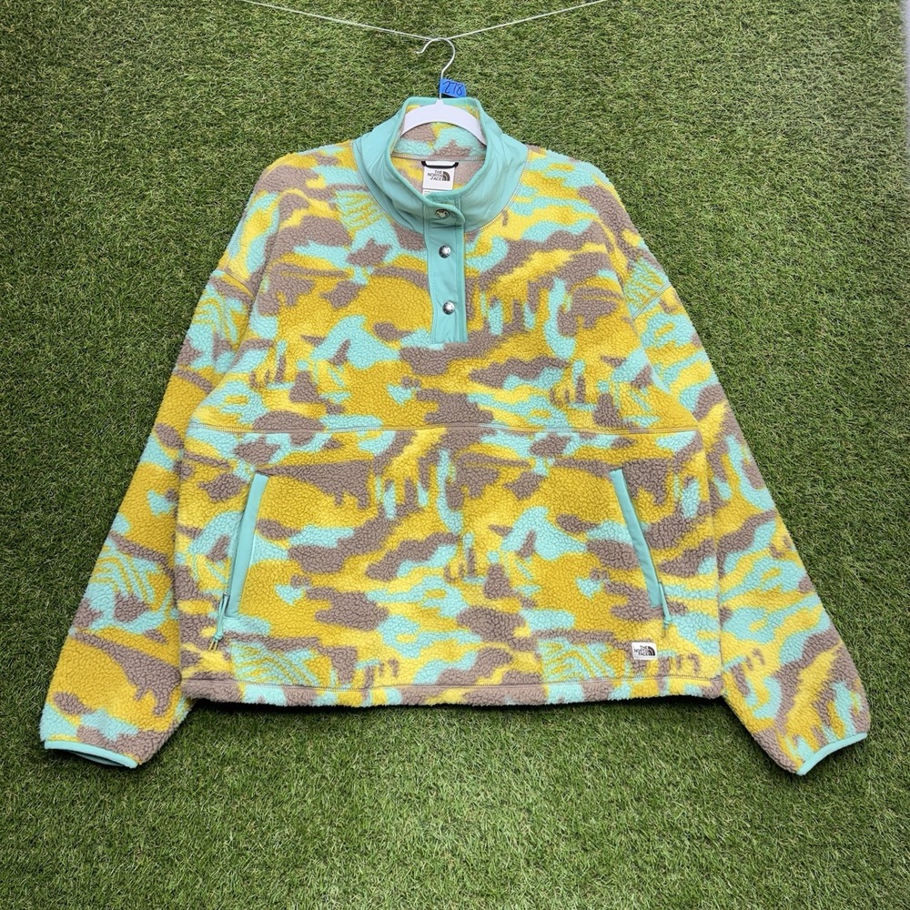 The North Face Cragmont Jacket Womens XL Camo Yellow Snap Fleece Outdoors Hike